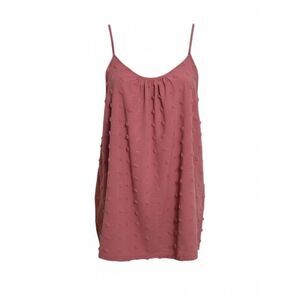 Swiss Dot Adjustable Spaghetti Straps Pleated Scoop Neck Cami Top Pink Size 3XL